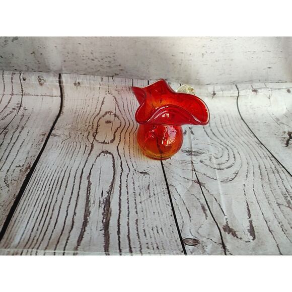 Vintage Hand Blown Crackle Glass Amberina Mini Pitcher Creamer Applied Handle 3" - Picture 2 of 7